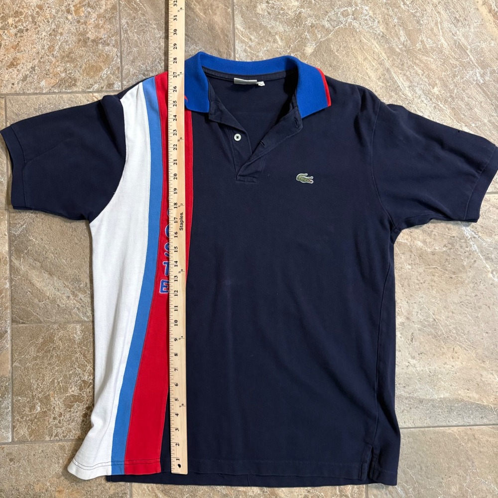 RARE Lacoste Mens Navy Blue Colorblock Vertical Polo Shirt Size 5 Large - Picture 5 of 7